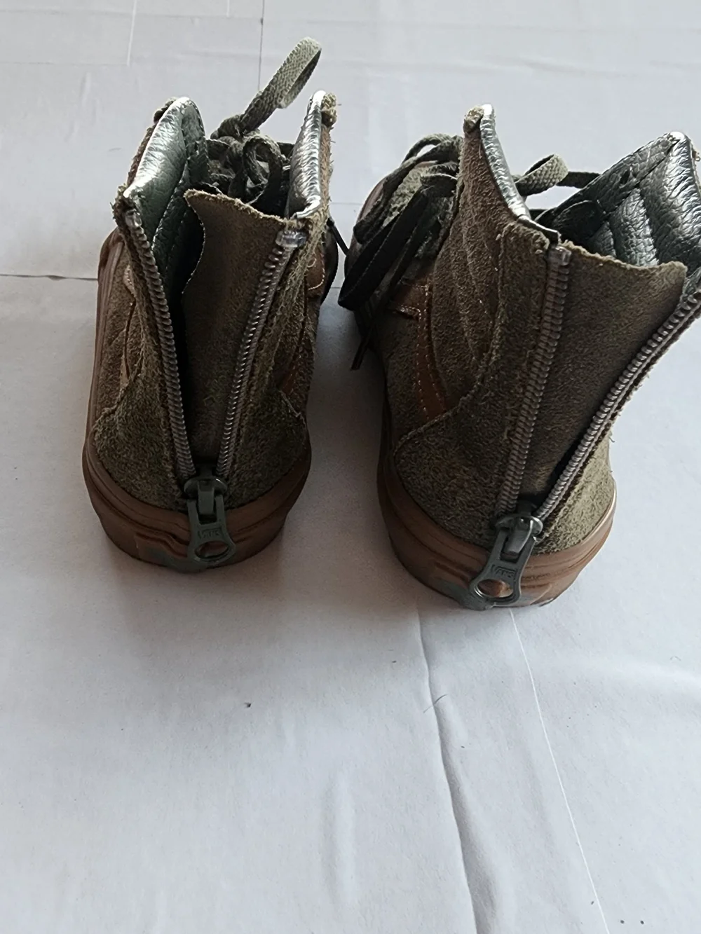 Vans Kids High-Top Sneakers in Olive Green and Tan